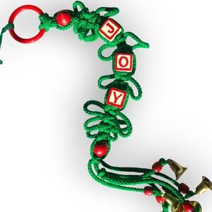 Vintage Retro Macrame JOY Christmas wall-hanging decor, green, appr. 27"